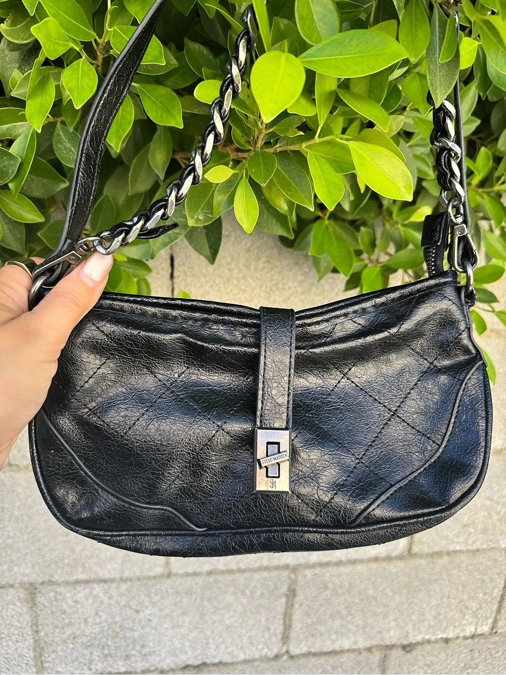 Vintage Y2K Steve Madden Black Geometric Quilted Shoulder Bag